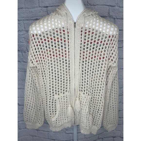 POL Sweater Full Zip Open Knit Hoodie Size MEDIUM Boho - Picture 6 of 7